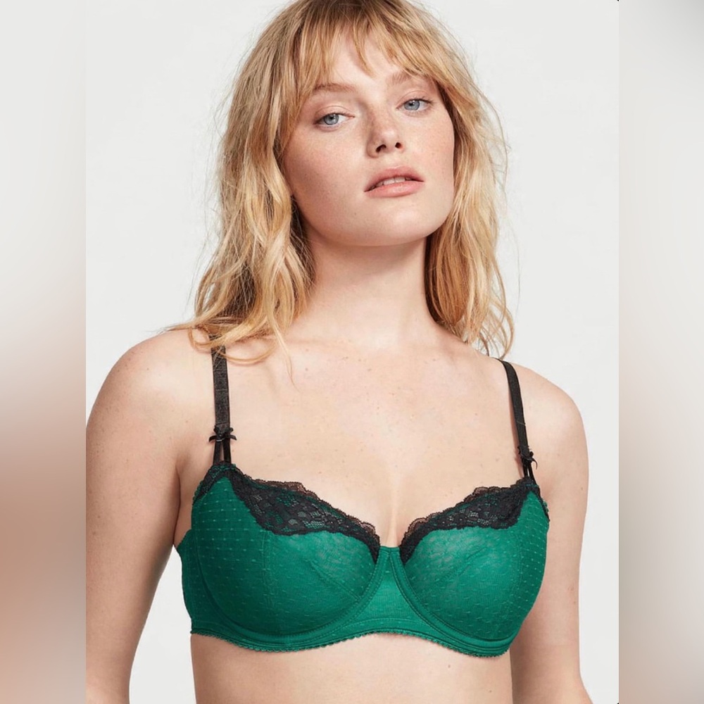Victoria Secret Unlined Dotted Mesh Balconette Bra 32D